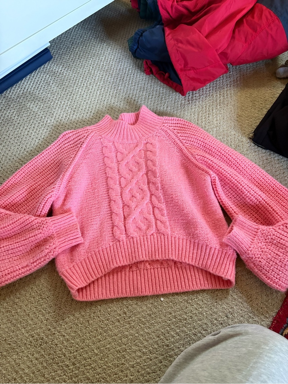 Karlie Pink Cable-Knit Mock Turtleneck Sweater